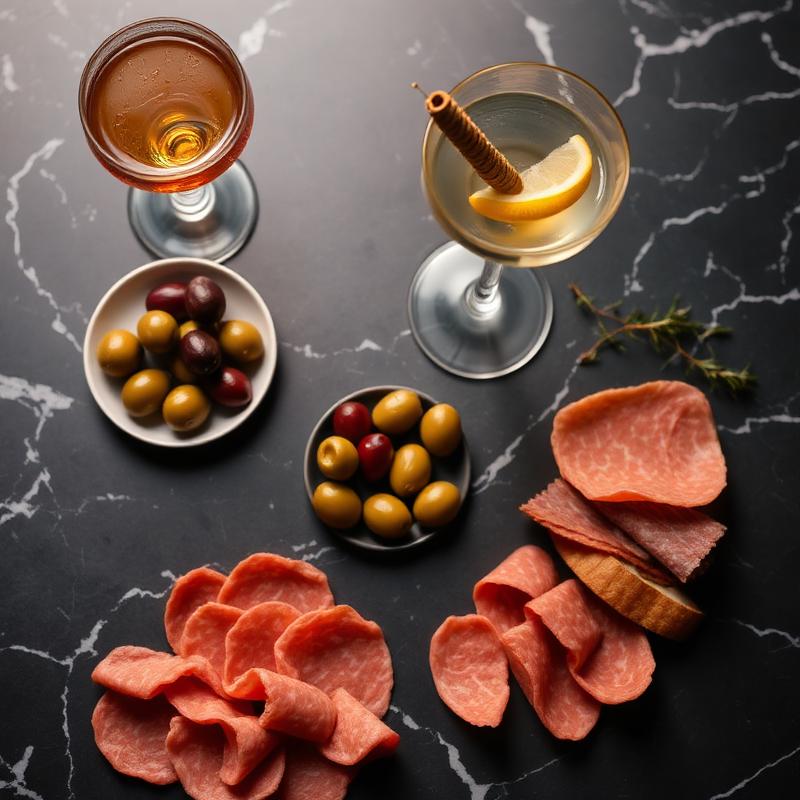 Aperitivo gourmet e cocktail su marmo nero — THEGRADO Torino